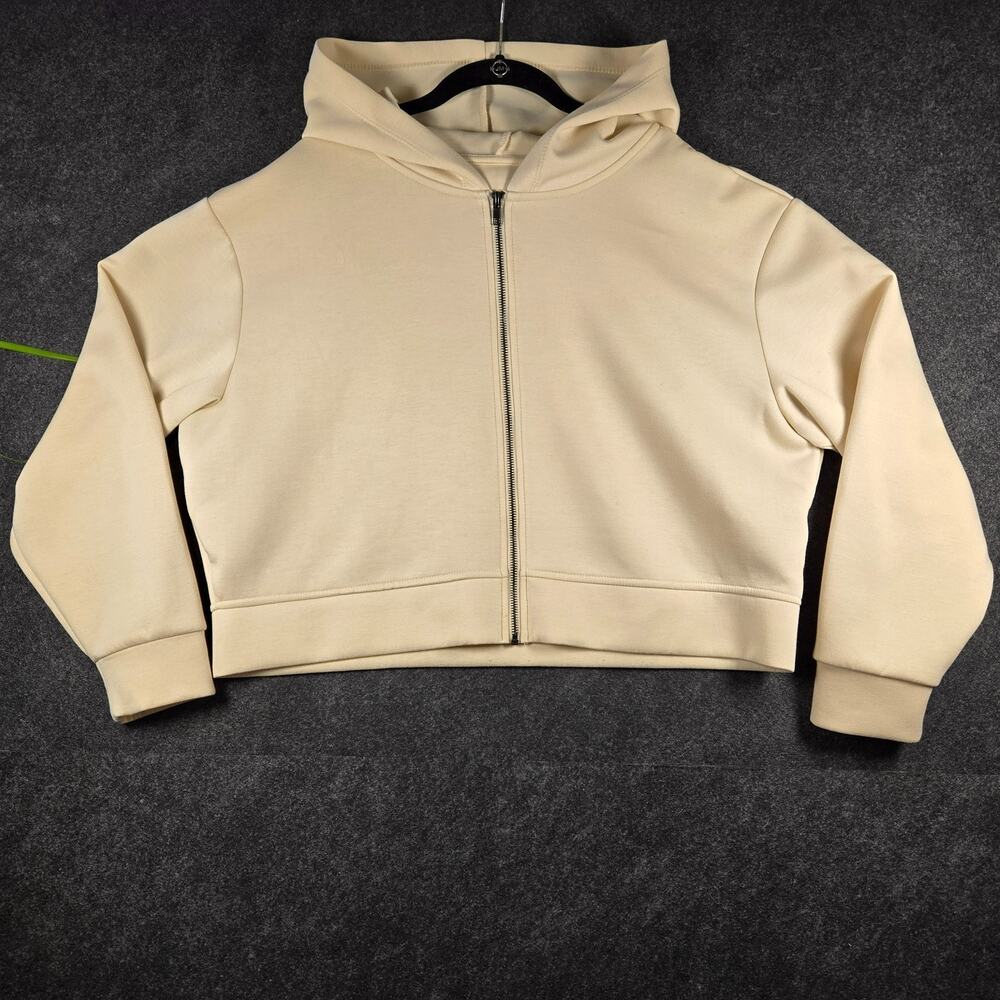 Full Zip Cropped Hoodie Sweatshirt Cream XL Active Athleisure Outdoors Gym